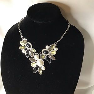 Pretty necklace gold with pearl, black, green, and gold stones$18